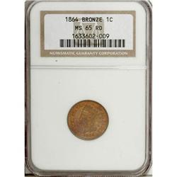 1864 1C Bronze No L MS65 Red NGC