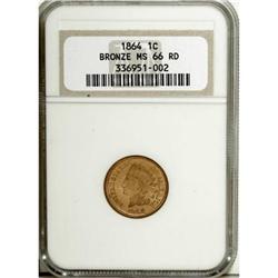 1864 1C Bronze No L MS65 Red NGC