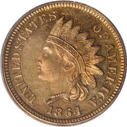1864 1C Bronze No L PR64 Red PCGS.