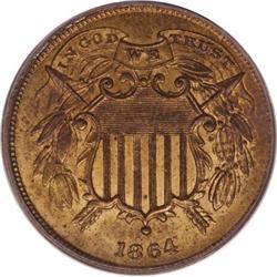 1864 2C Small Motto MS65 Red and Brown PCGS