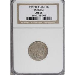 1937-D 5C Three-Legged AU58 NGC