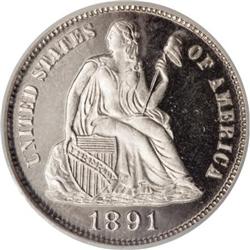 1891 10C PR67 Cameo NGC