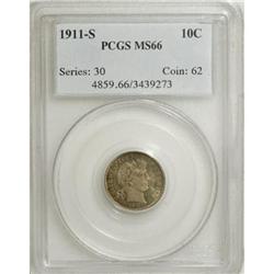 1911-S 10C MS66 PCGS. The most desirable of the 1911 d