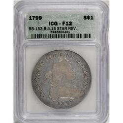 1799 $1 Irregular Date, 15 Stars Reverse Fine 12