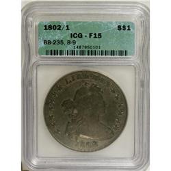 1802/1 S$1 Wide Date Fine 15 ICG. B-9, BB-235, R.5. Th