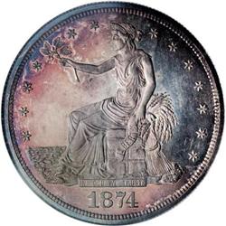 1874 T$1 PR65 NGC