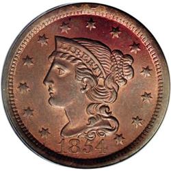 1854 1C MS64 Red and Brown PCGS