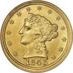 1843-C $2 1/2 Large Date, Plain 4 MS64 NGC