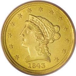 1843-D $2 1/2 Small D MS62 PCGS