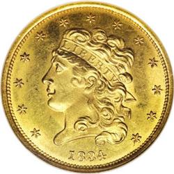 1834 $5 Plain 4 MS65 NGC