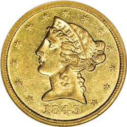 1843-D $5 Medium D MS61 NGC