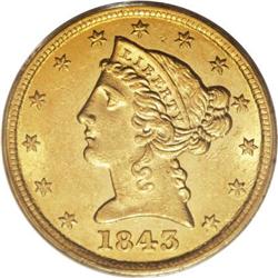 1843-D $5 Medium D MS62 PCGS