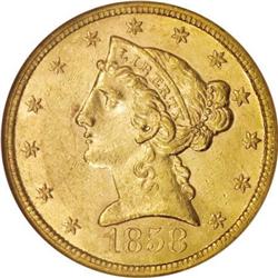 1858-S $5 AU58 NGC
