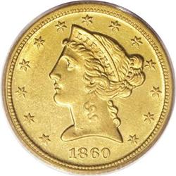 1860-D $5 Medium D MS61 PCGS