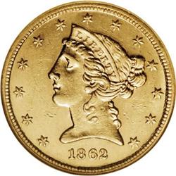 1862-S $5 MS61 NGC
