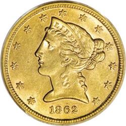1862-S $5 MS62 PCGS