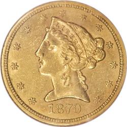 1870-S $5 AU58 NGC