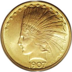 1907 $10 No Periods MS66 PCGS