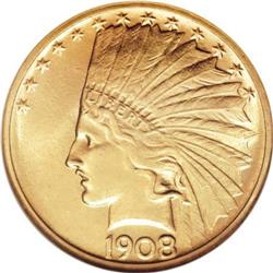 1908-D $10 No Motto MS65 NGC