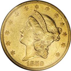 1859 $20 AU55 PCGS