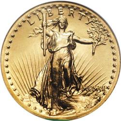 1907 $20 High Relief, Wire Rim MS62 NGC