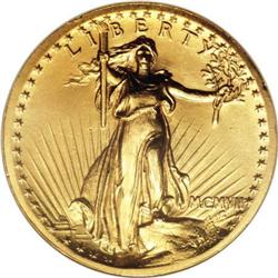 1907 $20 High Relief, Wire Rim MS62 NGC