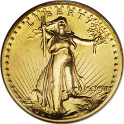 1907 $20 High Relief, Flat Rim AU50 NCS