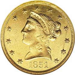 1851 $10 Baldwin Ten Dollar MS62 NGC