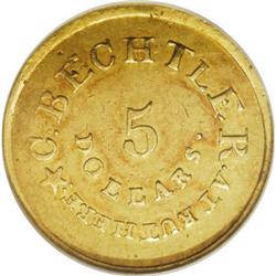 (1837-42) $5 C. Bechtler Five Dollar, 134G, With