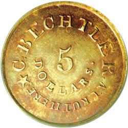 (1837-42) $5 C. Bechtler Five Dollar, 134G, With