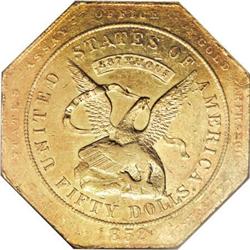 1852 $50 Assay Office Fifty Dollar, 887 Thous.