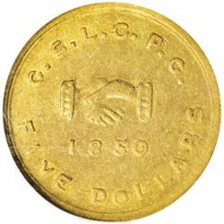 1850 $5 Mormon Five Dollar AU58 NGC