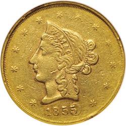 1855 $10 Wass Molitor Ten Dollar AU55 NGC