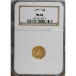 1855 G$1 MS61 NGC