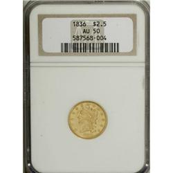 1836 $2 1/2 Script 8 AU50 NGC