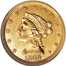 1849 $2 1/2 MS60 NGC