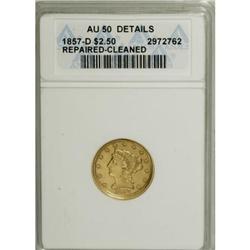 1857-D $2 1/2 AU50 Details PCGS