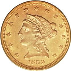 1859 $2 1/2 Old Reverse, Type One MS61 PCGS