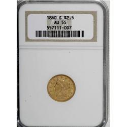 1860-S $2 1/2 AU55 NGC