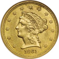 1861 $2 1/2 Old Reverse, Type One MS60 NGC