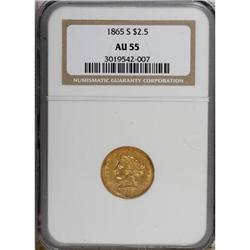 1865-S $2 1/2 AU55 NGC