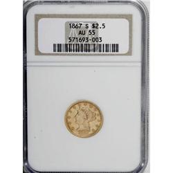1867-S $2 1/2 AU55 NGC