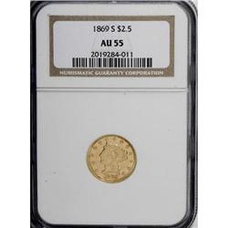 1869-S $2 1/2 AU55 NGC