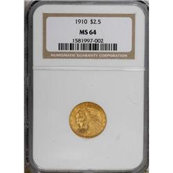 1910 $2 1/2 MS64 NGC
