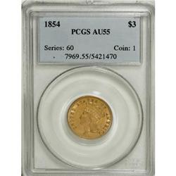 1854 $3 AU55 PCGS