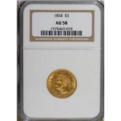 1854 $3 AU58 NGC