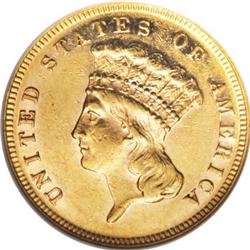 1868 $3 AU58 NGC