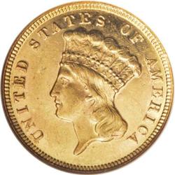 1872 $3 MS62 NGC