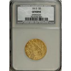 1813 $5--Genuine, Damaged--NCS. VF Details