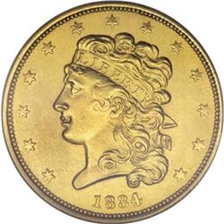 1834 $5 Plain 4 AU50 NGC